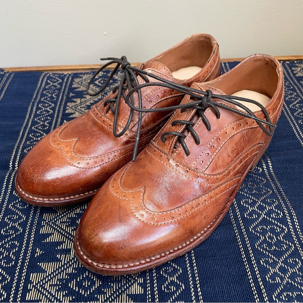 Bed|Stu Lita Oxfords Goodyear Welt Shoes Wingtip Rustic Brown Leather Size 7.5 - Picture 4 of 13